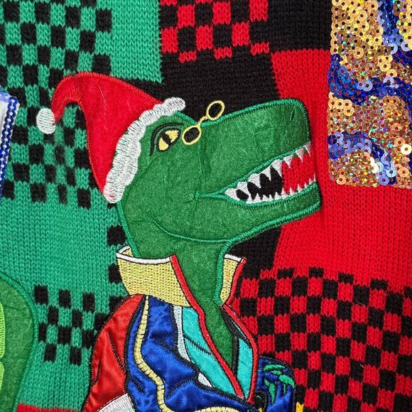 Holiday Time T-REX DINOSAUR UGLY CHRISTMAS SWEATER - Picture 3 of 8